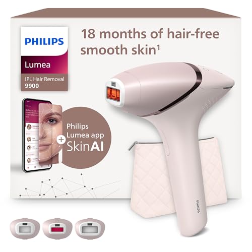 Philips Lumea série 9900, dispositivo de depilação IPL, alternativa de depilação a laser, SenseIQ e SkinAI, 3 acessórios para o corpo, rosto e zonas de precisão, com e sem fios, BRI953/02