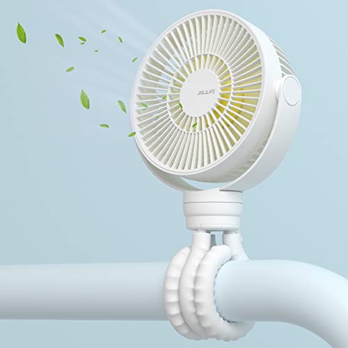 JISULIFE Ventoinha pessoal portátil para carrinho, tripé flexível【4000 mAh】 ventilador manual a pilhas, rotativo de 720°, com 4 velocidades, para berço e assentos - branco