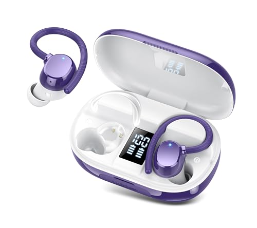 Auriculares sem fios, auriculares Bluetooth 5.3 estéreo desportivos com 4 ENC cancelamento de ruído HD microfone, 128H capacetes sem fios Bluetooth LED, IP7 impermeável para Sport Running