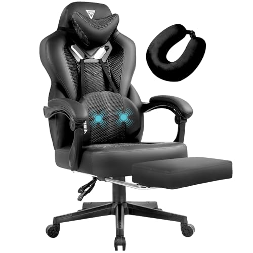 Vigosit Cadeira de Gaming Pro com apoio para os pés, de PC de malha com função de massagem, cadeira ergonómica reclinável para Gamer computador, 150 kg, grande e alta de escritório, cor preta