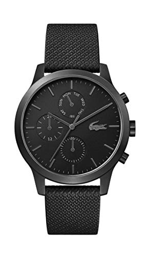 Lacoste Relógio analógico de quartzo multifuncional para homem coleção LACOSTE.12.12 com correia de couro preta - 2010997