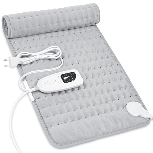 Manta elétrica lombar, manta elétrica para costas, pescoço, ombros e barriga com função de desligamento automático, flanela macia, cinzento-claro, 30 x 60 cm