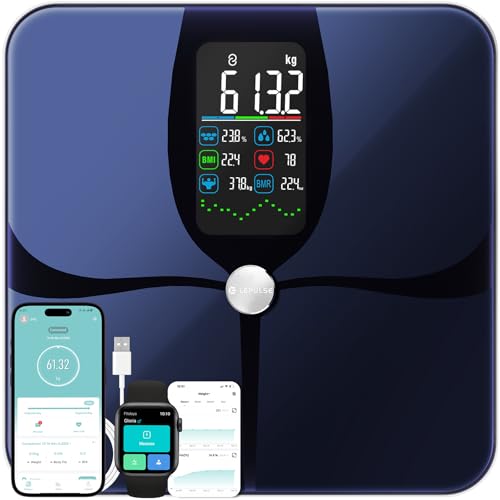 Bascula oleosa corporal e muscular Lescale F4, base de casa de banho com ecrã grande, peso de casa de banho com 22 medidas, balança de peso corporal massa muscular IMC, base inteligente com aplicação