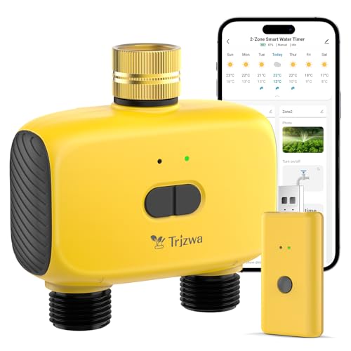 TRJZWA Temporizador de rega WiFi, com concentrador WiFi para controlo remoto, para jardim, estufa, relva, programador de rega automático com porta dupla/entrada de latão