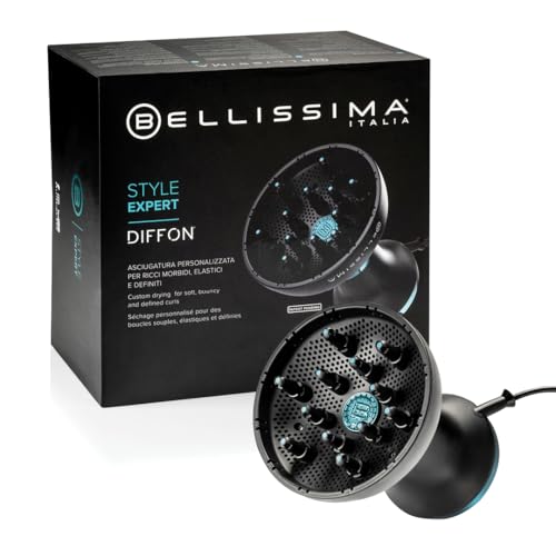 Bellissima Style Expert Diffon, difusor de ar quente XL profissional para cabelos encaracolados, tecnologia iónica anti-encolhimento, 2 velocidades, 3 temperaturas, cabo de 3 m, secagem delicada