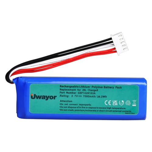 Uwayor JBL Charge3 Bateria de substituição de 7080 mAh para altifalante Bluetooth JBL Charge3, GSP1029102A, bateria JBL Charge3 de 3,7 V 26,2 WH com ferramenta de instalação