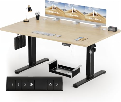 Homall Secretária 140 x 70 cm, secretária elevada com carregamento USB, mesa elevada de secretária equipada com 3 funções de memória e lembrete, mesas eleváveis modernas, mesa regulável altura