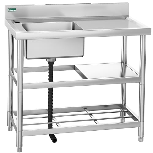 YITAHOME Lava-louça de cozinha, lava-louças de aço inoxidável lava-louças independente para exteriores com bancada e prateleiras lava-louças portátil para restaurante cozinha hotel bar garagem