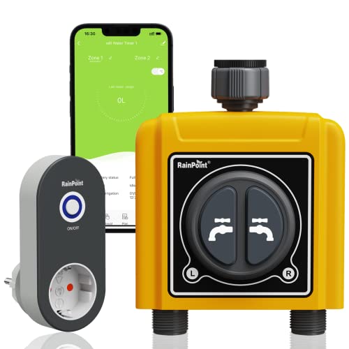 RAINPOINT Programador de rega automático WiFi 2 saídas, temporizador de rega de jardim com aplicação/controlo por voz
