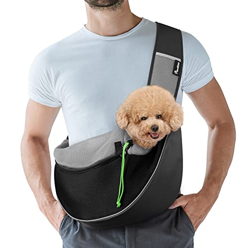 Pawaboo Mala de tiracolo para cães, bolsa portátil para animais de estimação com alça ajustável e bolsos, mala de mensageiro respirável confortável com para cachorros gatinhos para viajar, M, preto