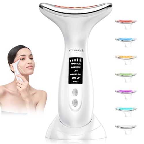 Massajador elétrico facial rosto massagem: 6 modos anti-rugas beleza dispositivo 7 cores LED máquina mulher reafirmante - 45 °C Ems aparelho facial redutor de tampa, elevador para linhas de pescoço