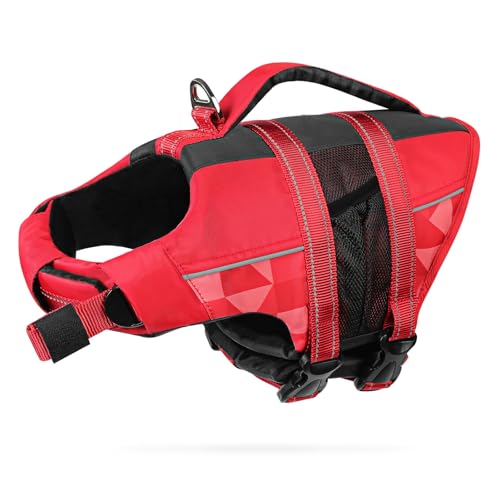 CITÉTOILE Coletes avidas, flutuador ajustável para animais de estimação com alça, fato de banho de segurança para água para navegar na piscina da praia, vermelho, XS