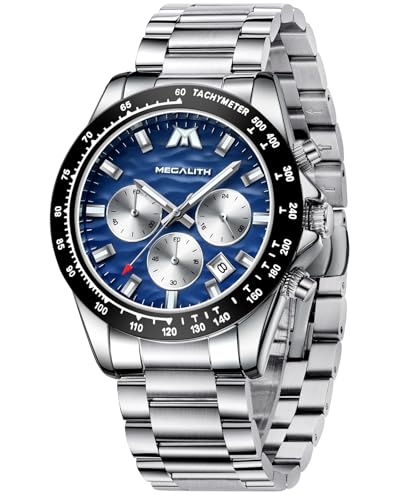 MEGALITH Relógio masculino analógico cronógrafo elegante relógio prata homem aço inoxidável com calendário relógio homem relógio homem pulseira homem quartzo