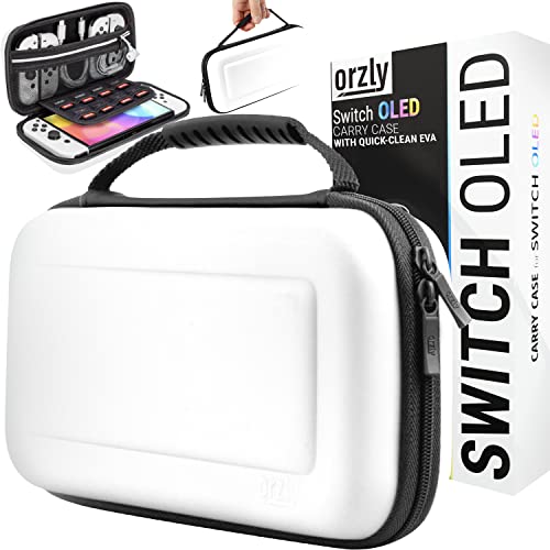 Orzly Capa de transporte para consola Nintendo Switch OLED com acessórios e compartimentos de armazenamento de jogos, capa fácil de limpar em caixa de presente