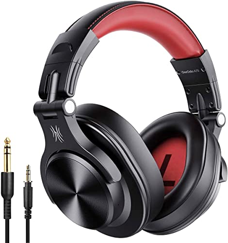 OneOdio A70 Auriculares Bluetooth sem fios 72H, auriculares diadema fechados com porta compartilhada, auriculares cabo de 3,5 mm para DJ piano guitarra gravação e monitorização AMP, vermelho