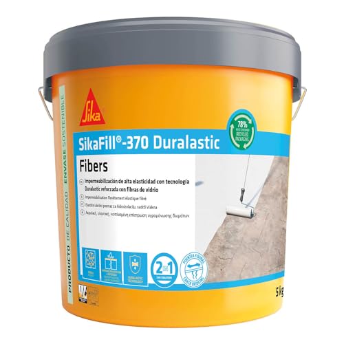 SIKA - Impermeabilização reforçada com fibra - SikaFill 370 Fibers - Cinzento - tinta acrílica com fibras de vidro para impermabilização de coberturas e terraços visitáveis - ponte de fissuras - 5 kg