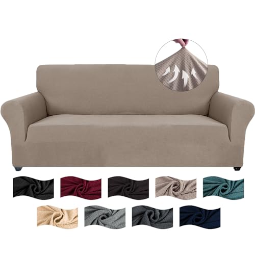 CYCMACO Capa para sofá ajustável de 3 lugares, capa de sofá elástico antiderrapante anti-manchas, universais Couch Cover com apoios de braços, laváveis, caqui