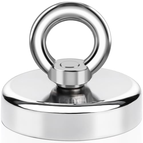 MAGXCENE Ímanes neodímio potentes, 60 mm de diâmetro, ímanes poderosos 150 kg força de tração ímã redondo com argola para pesca magnética 1 peça