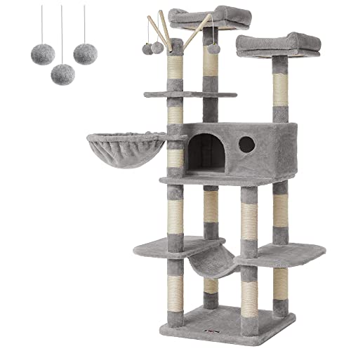 FEANDREA Árvore para gatos, XXL, 164 cm, cinzento claro PCT087W01