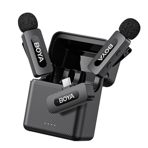 BOYA BY-V30 Mini microfone sem fio, alcance 100 m, USB C Wireless microfones Lavalier para Podcast Live Stream Tiktok gravação de vídeo vlog Live Stream (2TX+RX)