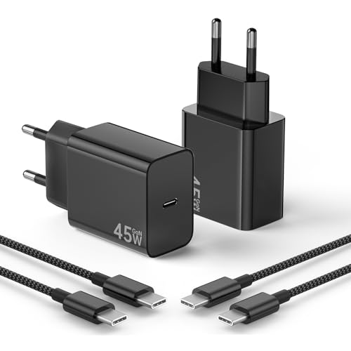 Pacote de 2 carregador de 45 W para Samsung, carregador rápido USB C com 2M 100 W cabo entrançado compatível para Samsung Galaxy S25/S24/S23 Ultra, para iPhone 15/16, Pad, MacBok-branco