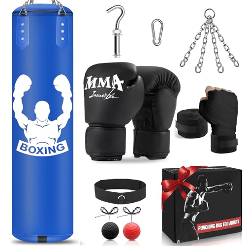 YORWHIN Saco de boxe pendente, equipamento de treino de boxe com saco de boxe sem enchimento de 120 cm, bola de reflexos, luvas de MMA, pulseira, conjunto de boxe para karatê kickboxing muay thai