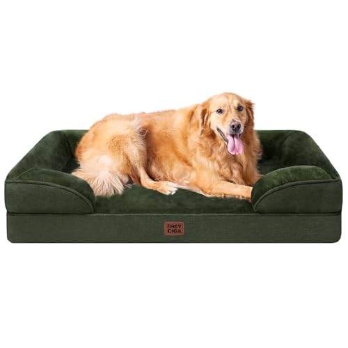 EHEYCIGA Cama extra grande, 112 x 81 x 16 cm, colchão cão impermeável lavável com espuma viscoelástica, sofá cão ortopédica removível, verde escuro