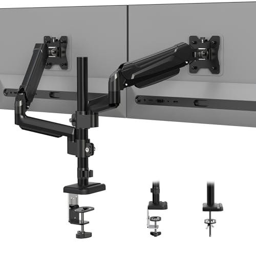 BONTEC Suporte duplo para ecrãs LED LCD de 13 a 32 polegadas, braço monitor ergonómico com mola de gás e gestão de cabos, inclinação, rotação e rotação, VESA de 75/100 mm, até 9 kg