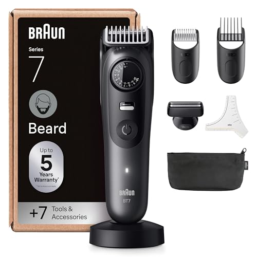Braun Aparador de barba série 7 BT7525, 7 acessórios para barba, 40 comprimentos, lâmina ProBlade, cinzento