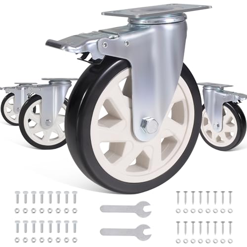 BAOLIHUI 4 Rotelle per Mobili com travão Ruote Girevoli da 150 mm, Ruote per Mobili Carico di 1000 kg Rotelle com travão per Pallet Ruota Girevole 360° Strumenti inclusi Anti-raffio Rotelle Piatte