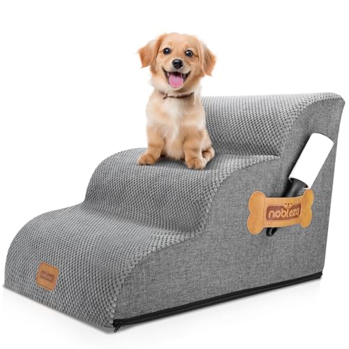 Nobleza Escadas para cães, escadas de campismo para cães animais de estimação de espuma de 3 degraus com rolo para pelos, escada para cama de cães pequenos cães e gatos subir à cama