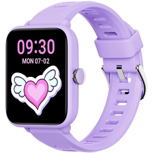 BIGGERFIVE Pulseira de atividade para meninas 3 a 14 anos, relógio inteligente com podómetro, frequência cardíaca, resistente à água 5 ATM, monitor de sono, despertador, jogos de quebra-cabeças
