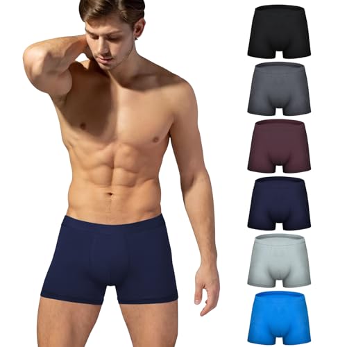 Aurmly Pacote de 6 cuecas boxers para homem, roupa interior para homem, cuecas boxer, design sem etiquetas, cores clássicas
