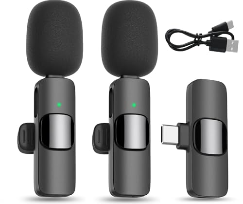 USB C Microfone sem fios lapela para Android, mini microfone sem fios Plug&Play para telemóvel Streaming Youtube Facebook Tiktok Vlog Podcast gravações de vídeo, com chip de redução de ruído