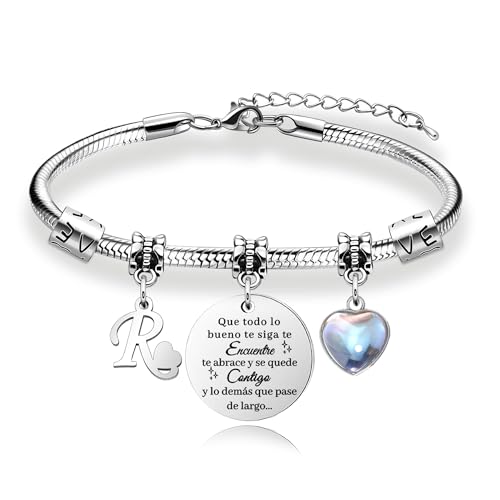 Presentes para mulheres pulseira de prata com letras iniciais - presente personalizado para filha, sobrinha, irmã, amiga, adolescente, mãe e tia
