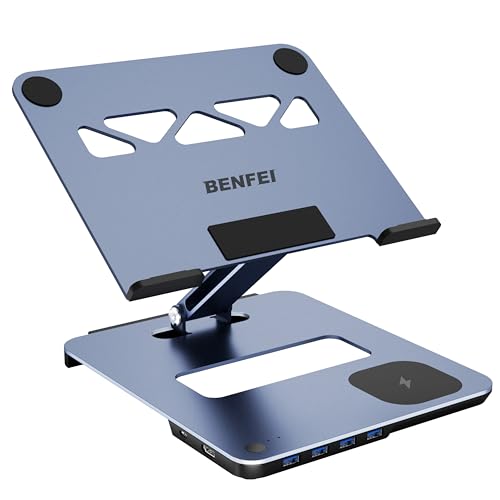 BENFEI Suporte portátil com estação de acoplamento USB C 6 em 1, carregador magnético de 15 W, interruptor KVM USB3.0, HDMI 4K@60Hz, 4 x USB3.0, PD 100 W para MacBook Pro/Air, iPad Pro, XPS, Thinkpad