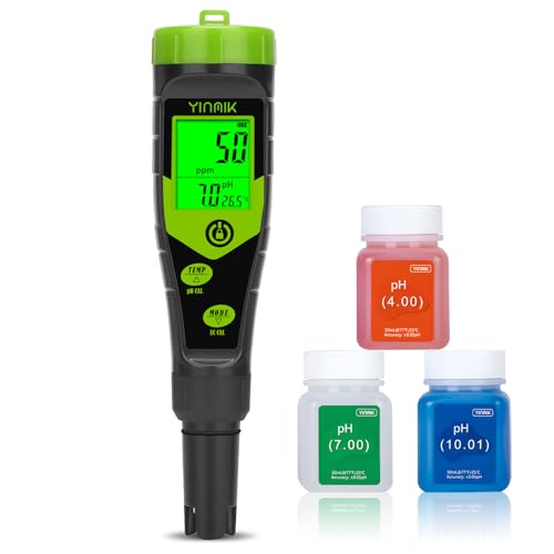 YINMIK Medidor de pH e TDS, medidor de pH digital com solução de calibração de pH, testador de temperatura condutividade pH PPM 4 em 1, monitor de pH profissional para piscina água potável aquário