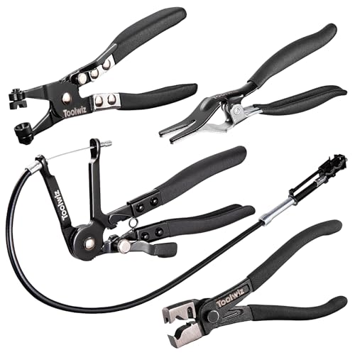 Toolwiz 4 peças alicates grampos de carro, alicates de grampos de radiador inclui mola de fio de 68,6 cm de comprimento Âmbito, faixa plana, removedor, ferramentas manuais tipo clique-R