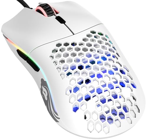 Glorious Gaming Model O rato gaming com cabo - 67 g super leve, design colmeia, RGB, sensor Pixart 3360, interruptores de Omron, ambidestro - branco mate