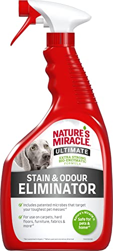 Nature's Miracle Ultimate Stain & Odour Eliminator cão, concentra-se nas manchas mais difíceis, aroma fresco e leve, 946 ml