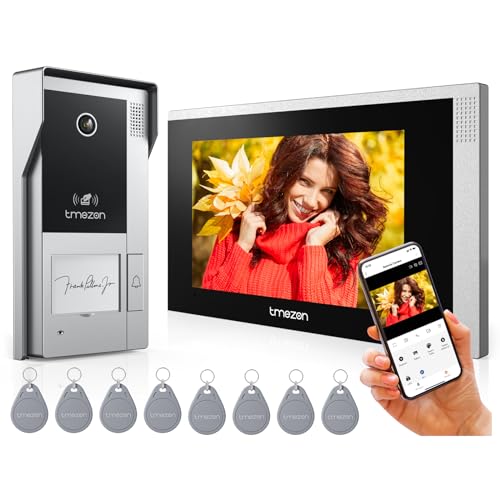 TMEZON Porta-moedas WiFi de 4 fios, campainha vídeo sistema intercomunicador, ecrã táctil IP de 7 polegadas, 1080 P campainha com câmara, gravação e reprodução, deteção de movimento, desbloqueio por