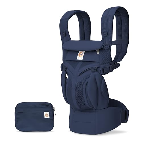 Ergobaby Porta-bebés, malha Omni 360 Cool Air de 4 posições, para recém-nascidos e crianças pequenas (0-4 anos), porta-bebés e mochila ergonómicas, azul meia-noite