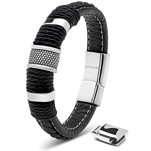 SERASAR Pulseiras de couro premium para homem | fecho seguro de aço inoxidável | três cores | caixa de jóias incluída