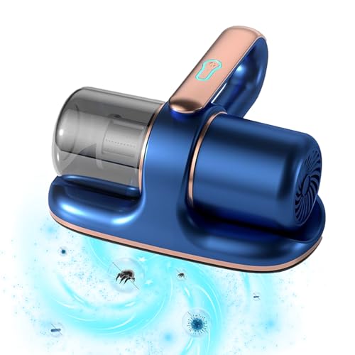 Kamanan Aspirador antiácaros para colchões, 13 KPa aspirador antiácaros com UV-C 100 W aspirador de mão com filtro HEPA, destrói 99,99% de todos os ácaros para colchões e sofás (azul-marinho)