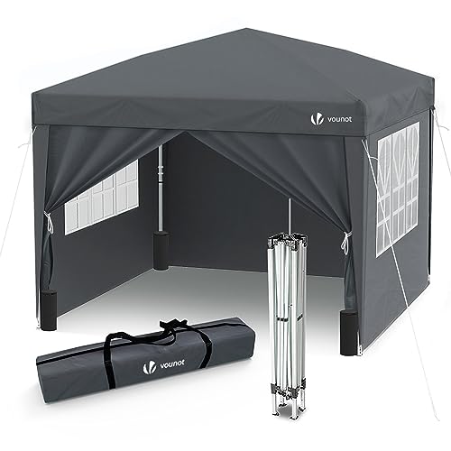 VOUNOT® Tenda dobrável Gazebo 3 x 3 m com 4 paredes e 4 sacos de areia, canteiro, pavilhão de jardim para campismo, festas, exterior, cinzento
