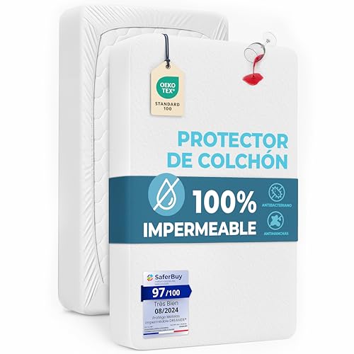 Dreamzie Protetor de colchão impermeável, tecido 100 % algodão OEKO-TEX, hipoalergénico, anti-bacteriano, anti-ácaros, com grandes elásticos, feito na UE