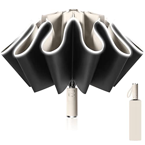 Guarda-chuva dobrável automático, guarda-chuva invertido, guarda-chuva dobrável anti-vento 10 hastes para homem mulher, diâmetro 105 cm