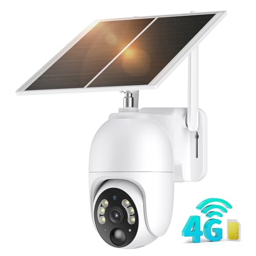 PESAIR 4G LTE Câmara de vigilância exterior com cartão SIM, 2K HD câmara sem WiFi PTZ, visão noturna colorida e detecção PIR humana, áudio bidirecional