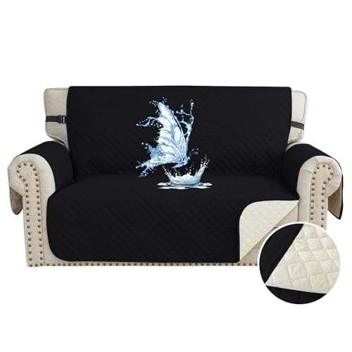 CYCMACO Capa para sofá impermeável de 2 lugares, cobre sofás anti-riscos gatos, Couch Cover antiderrapante anti-manchas, universal, com apoios de braços, lavável, preto