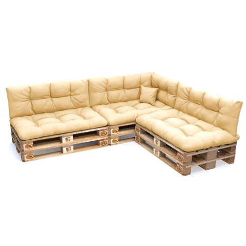 POKAR Conjunto de almofadas de 8 peças para europeu, resistente à água: 3 x 120 x 80 + 3 x 120 x 40 1 x 60 x 40 + 1 x 40 x 40, para sofá de paletes, sem paletes, bege
